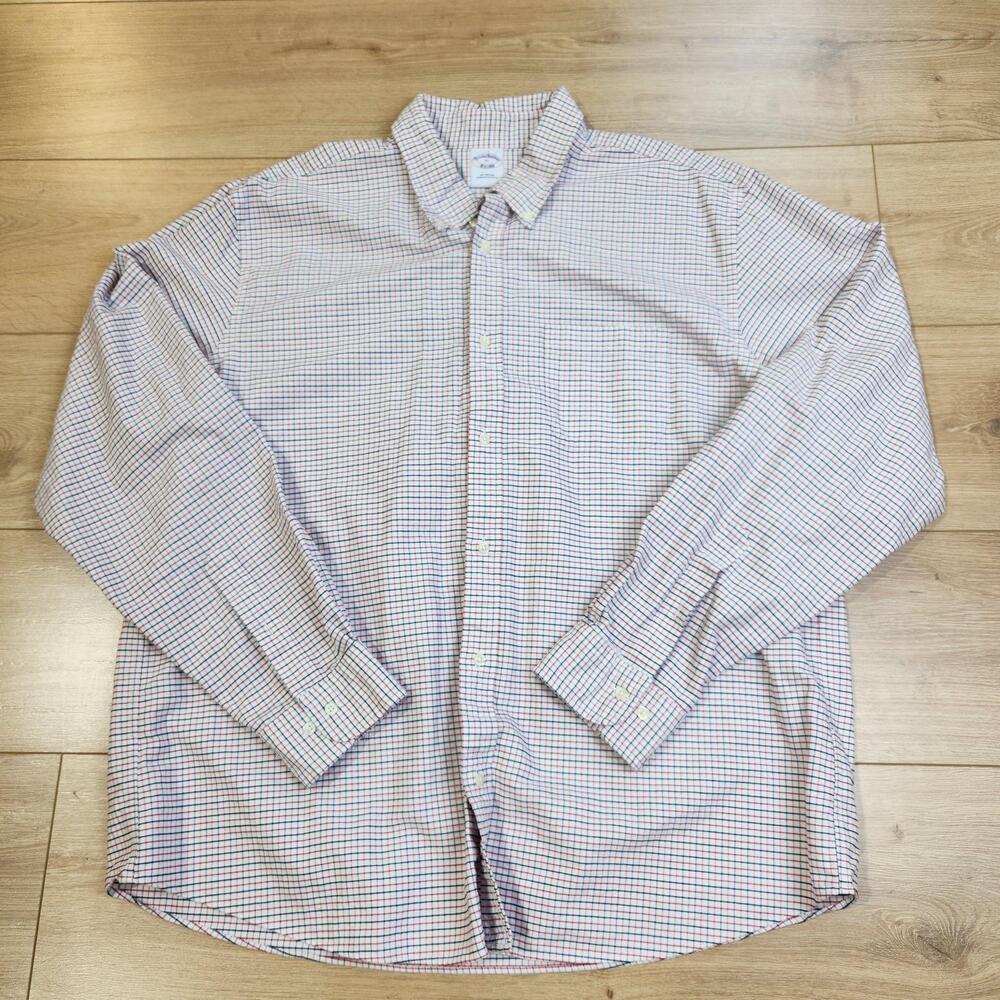 Brooks Brothers Dress Shirt Mens XL White Check All Cotton Button Up Long Sleeve
